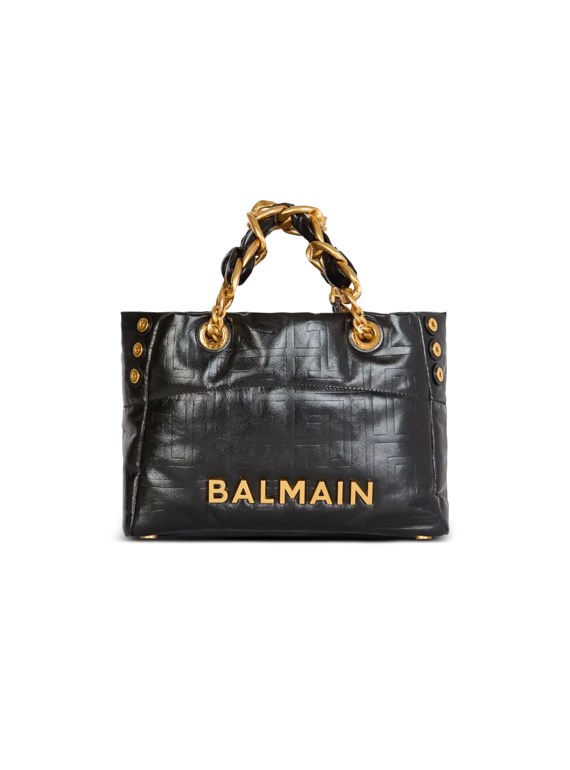 

Маленькая мягкая сумка-тоут 1945 из потрескавшейся телячьей кожи Balmain, черный