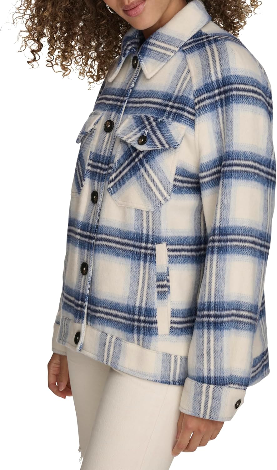 Женская куртка-рубашка Zoe Relaxed Wool Plaid Shirt Jacket Levi's, Blue Cream Plaid — фото 3