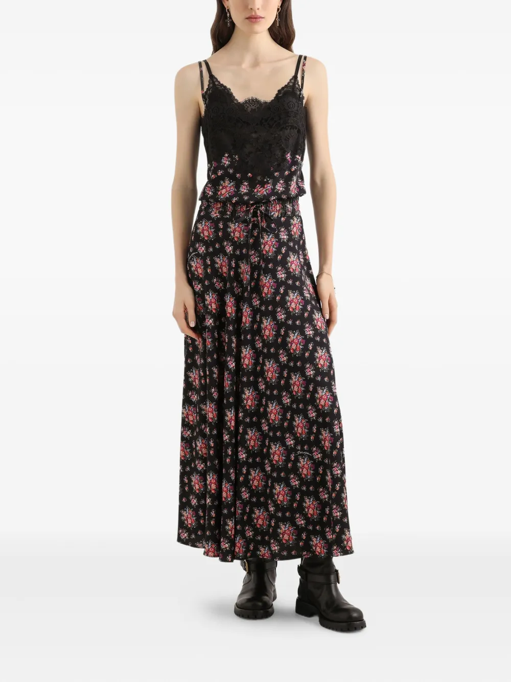 Кружевной топ с цветочным принтом Dolce & Gabbana, черный — фото 2