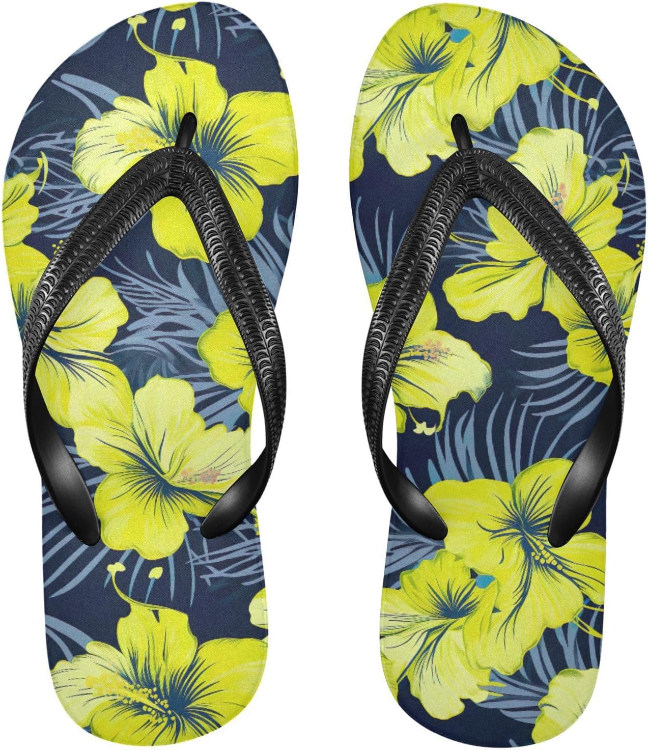 

Мужские пляжные шлепанцы с цветами гибискуса и желтыми листьями, резиновые, нескользящие, летние тапочки для душа и прогулок Sinestour