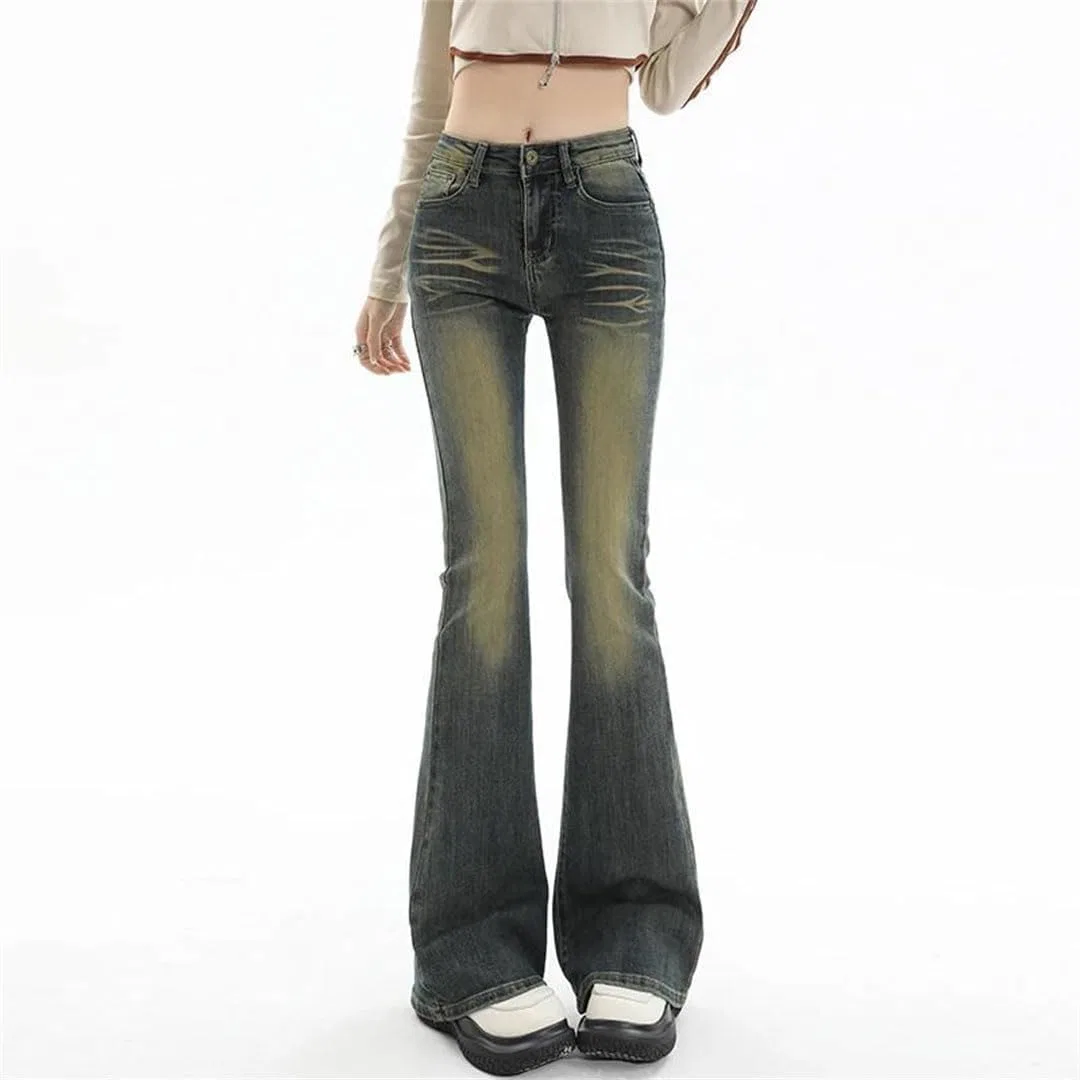 Джинсы клеш ретро, Women Korean Retro Bootcut Jeans Casual Street Y2K Stretch Flared Trousers Denim Pants, 1155 — фото 2