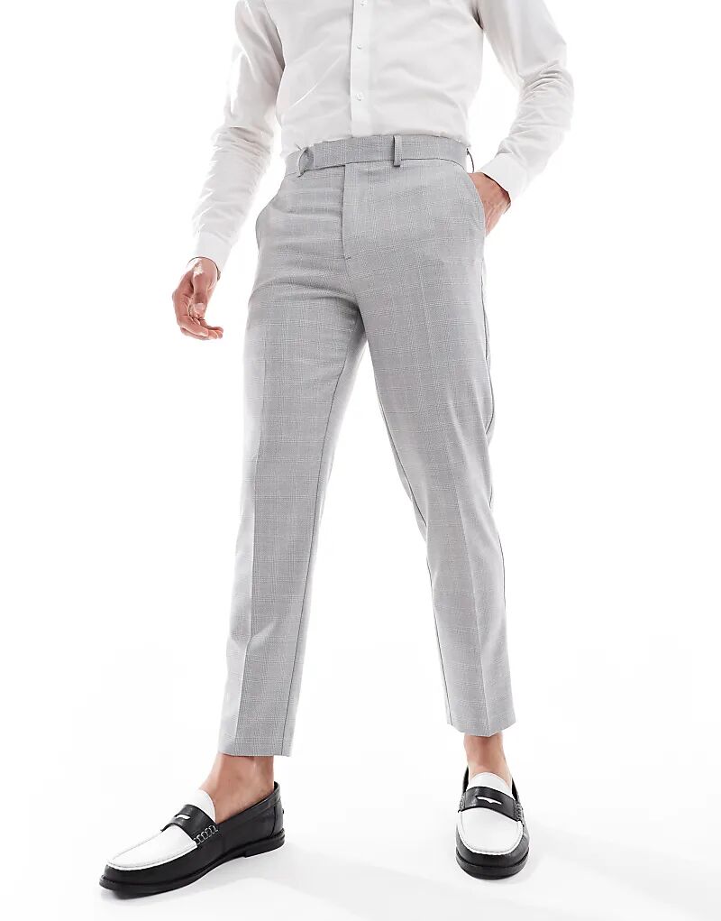 

Зауженные брюки из льняной смеси ASOS DESIGN в серую клетку
