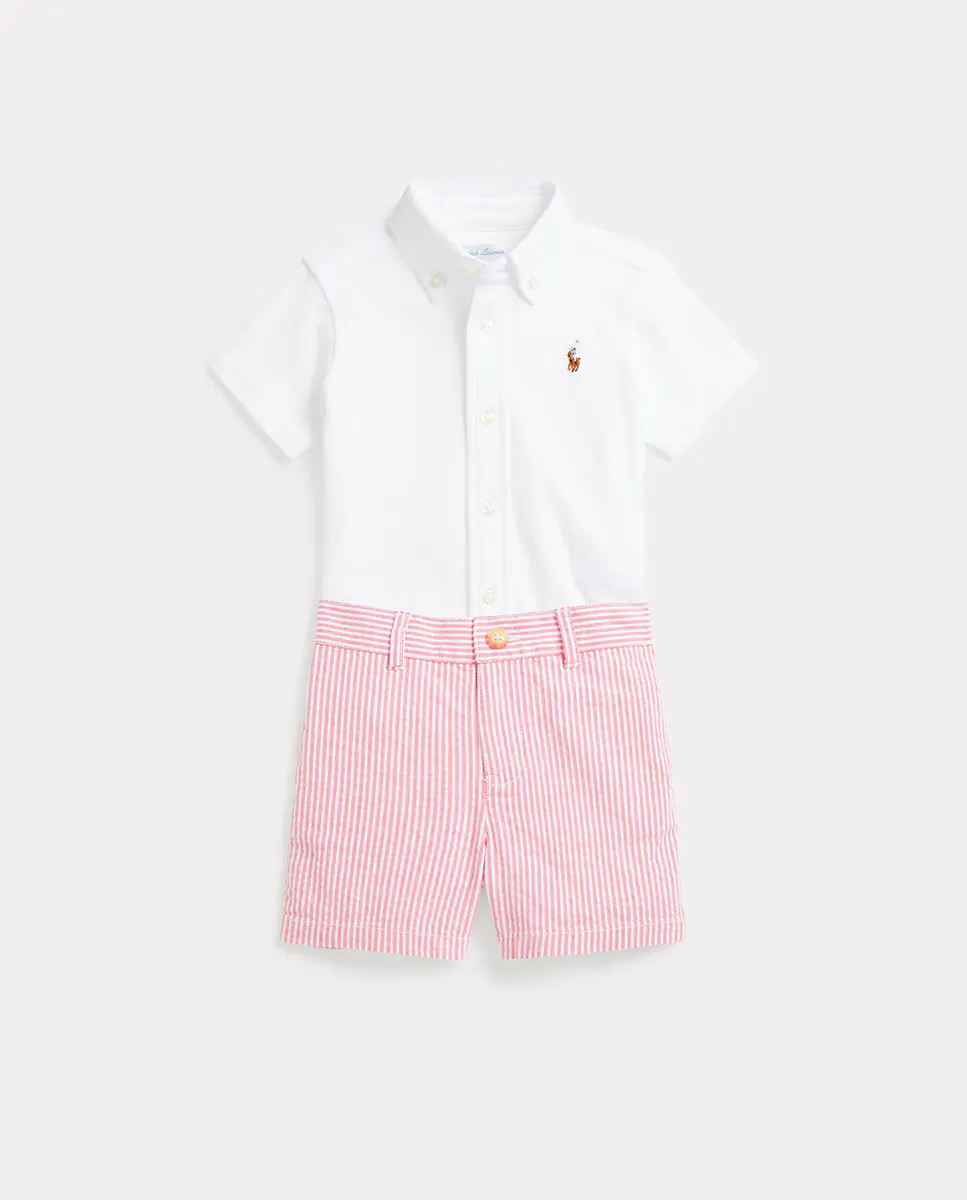 

Комплект из хлопковой рубашки и шорт для мальчика Polo Ralph Lauren, розовый