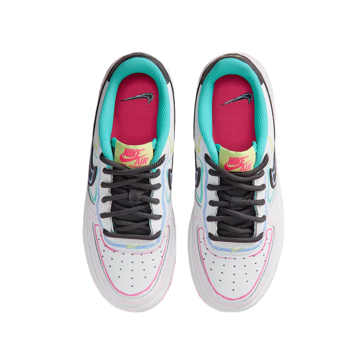 Кроссовки Air Force 1 Synthetic Leather, Leather Low top Skateboard Shoes Kids' Nike, White/Transparent Pink/Cactus Green/Coal Black — фото 4