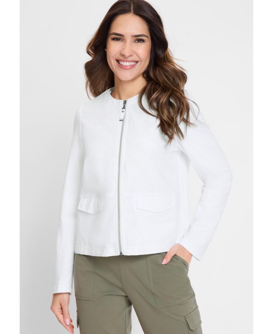 

Женская куртка из комбинированных материалов с застежкой-молнией спереди Olsen, White