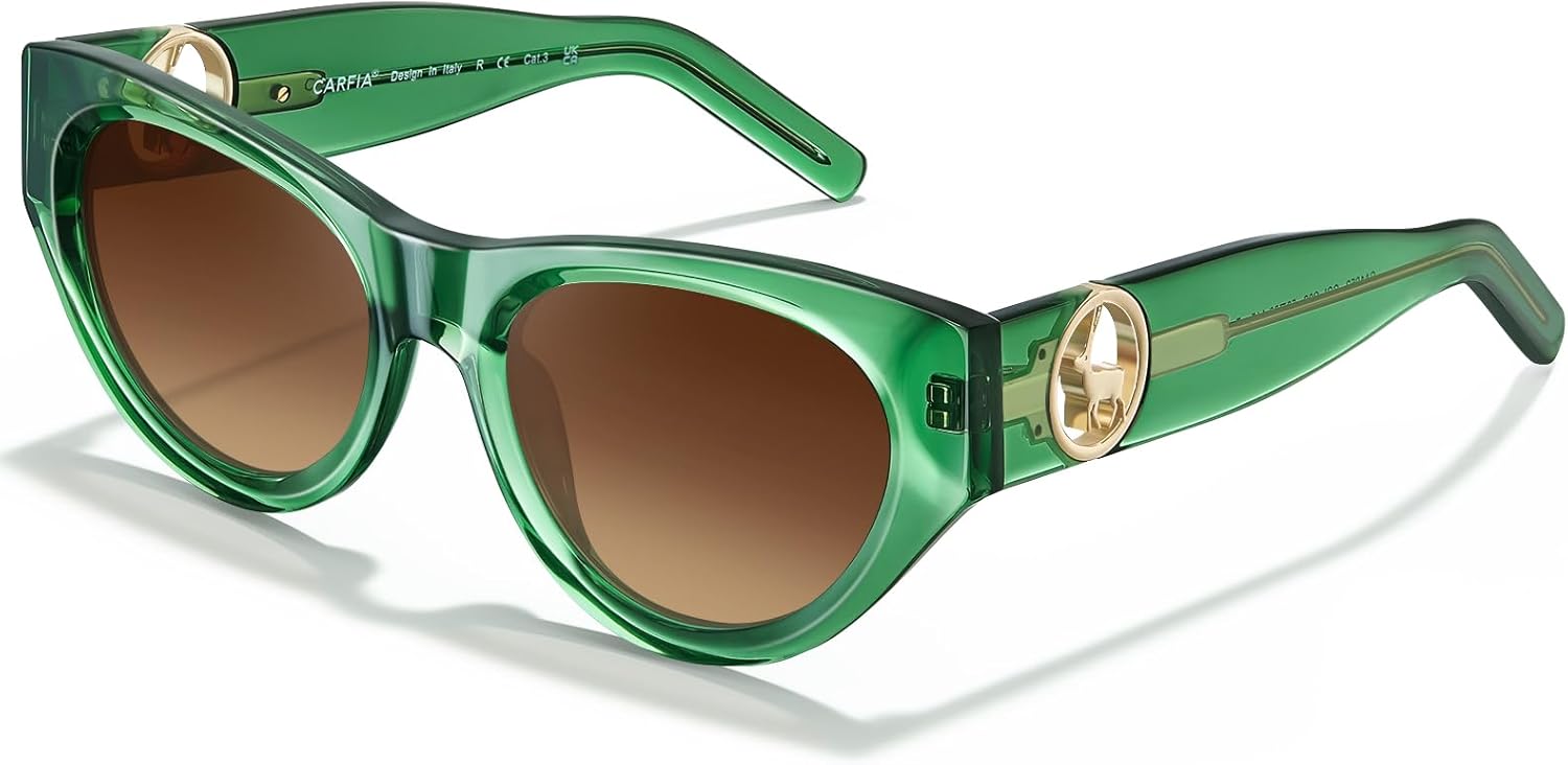 

Солнцезащитные очки CARFIA Retro Acetate Polarized Cat-Eye для женщин с защитой UV400, дизайнерские очки, модные классические оттенки CA1952, Green Frame Brown Gradient Lenses