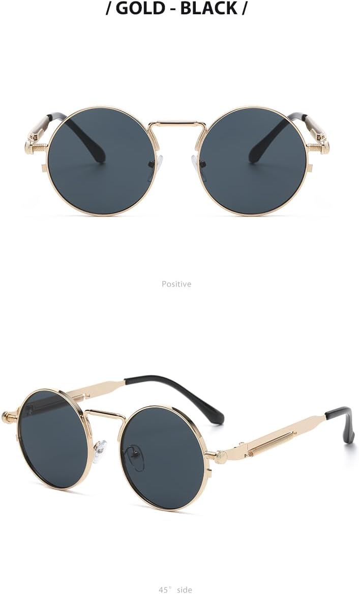 

Солнцезащитные очки в стиле стимпанк для мужчин, профессиональные очки с защитой от УФ-излучения, круглые готические очки, женские солнцезащитные очки в металлической оправе в стиле рейв Generic, 2