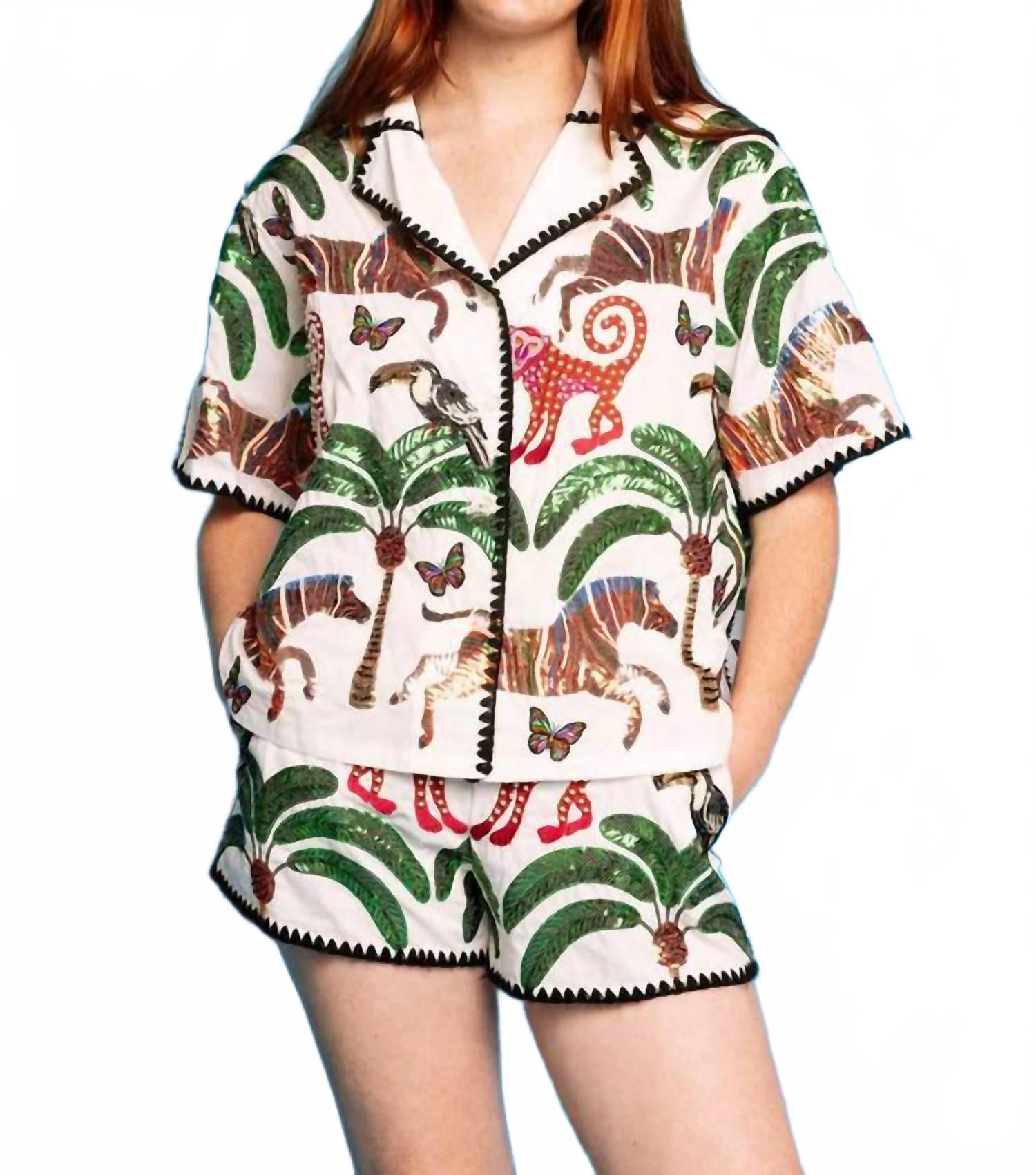 

Трикотажная блуза Safari в бело-черном цвете QUEEN OF SPARKLES