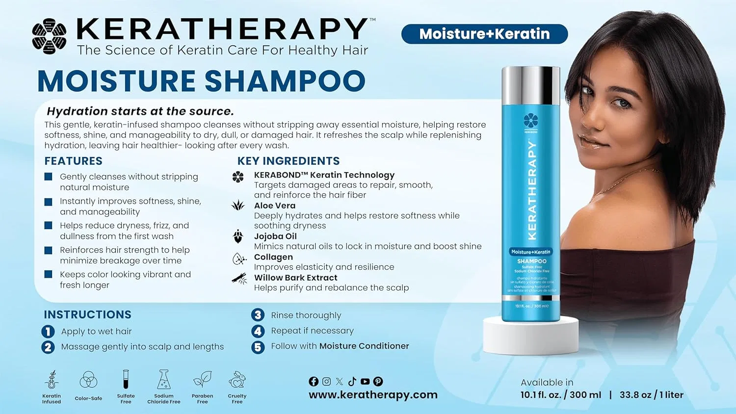 Увлажняющий шампунь с кератином «Keratin Infused Moisture» от Keratherapy, 300 мл Keratherapy — фото 2