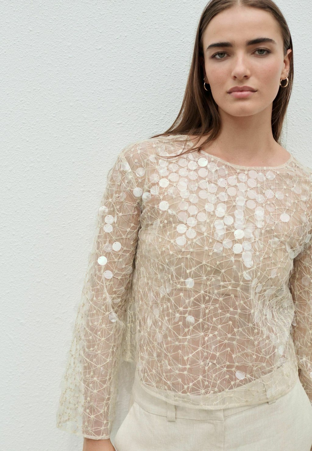 Блуза REGULAR FIT SHEER SEQUIN LONG SLEEVE Next, бежевый — фото 4
