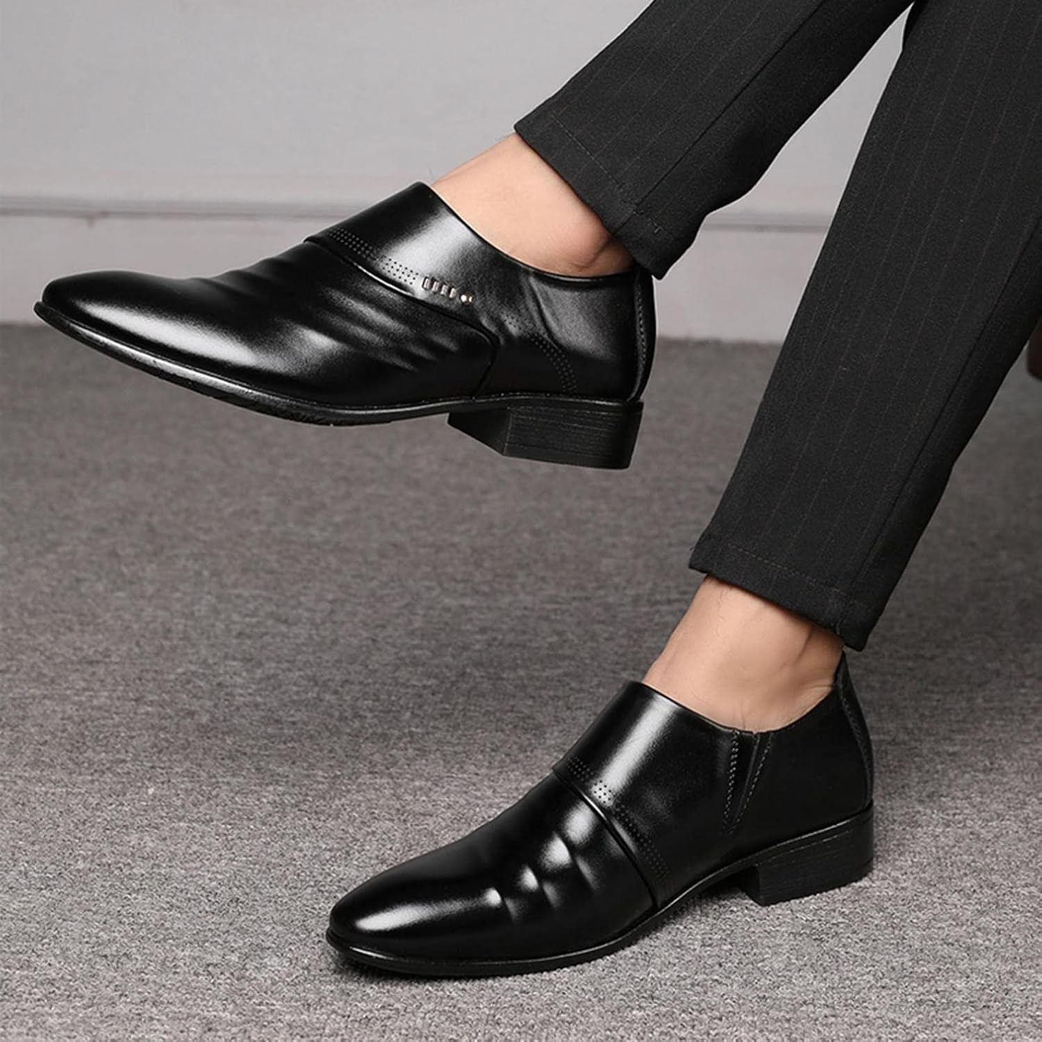 Мужские оксфорды Hbeylia Wingtip, классические туфли на шнуровке, модные формальные, из искусственной кожи, с заостренным носком, лоферы на слипоне для мужчин, для бизнеса, офиса, работы, свадеб и вечеринок, черный — фото 4