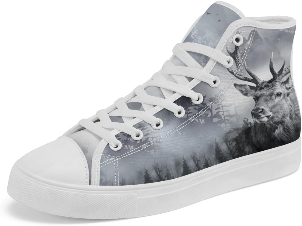 

Высокие кеды из канвы с изображением оленя для мужчин и женщин, повседневные кроссовки на шнуровке Chebing, серый