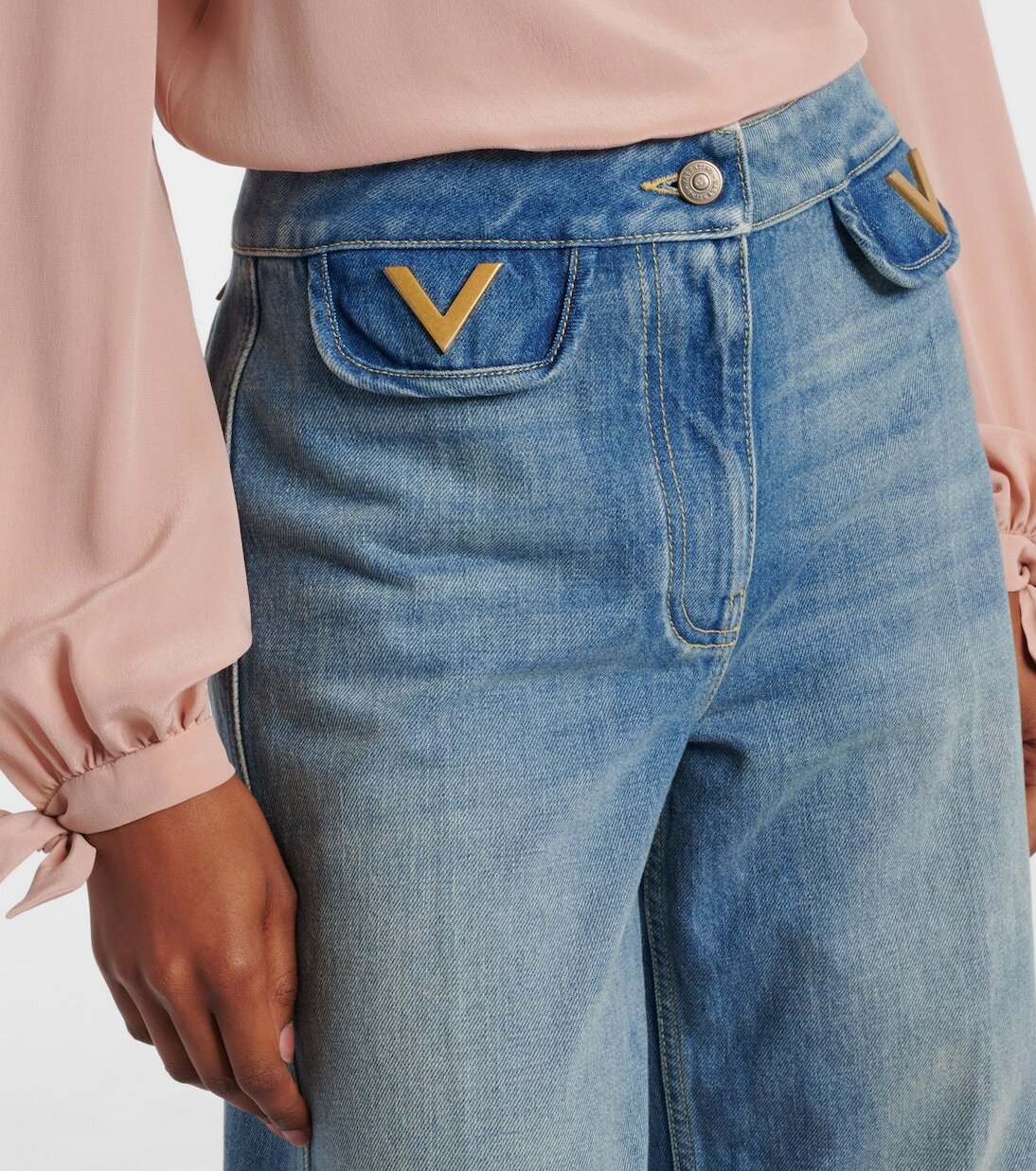 Джинсы VGold со средней посадкой и широкими штанинами Valentino, Medium Blue Denim — фото 4