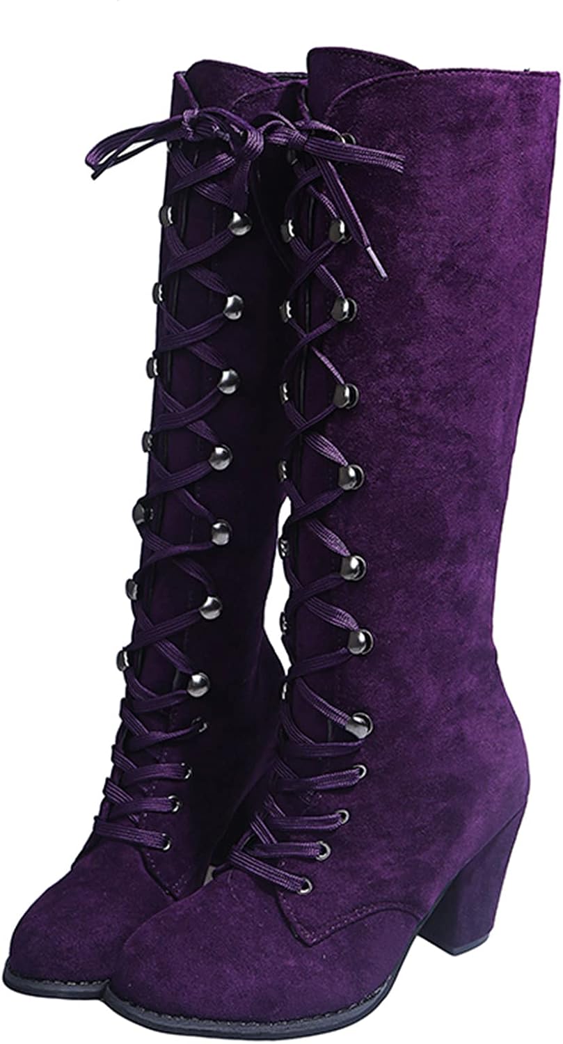 

Женские сапоги Hbeylia на шнуровке до колена, модные замшевые с толстым каблуком, с круглым носком, средней длины для женщин (коричневые, размер 8.5)