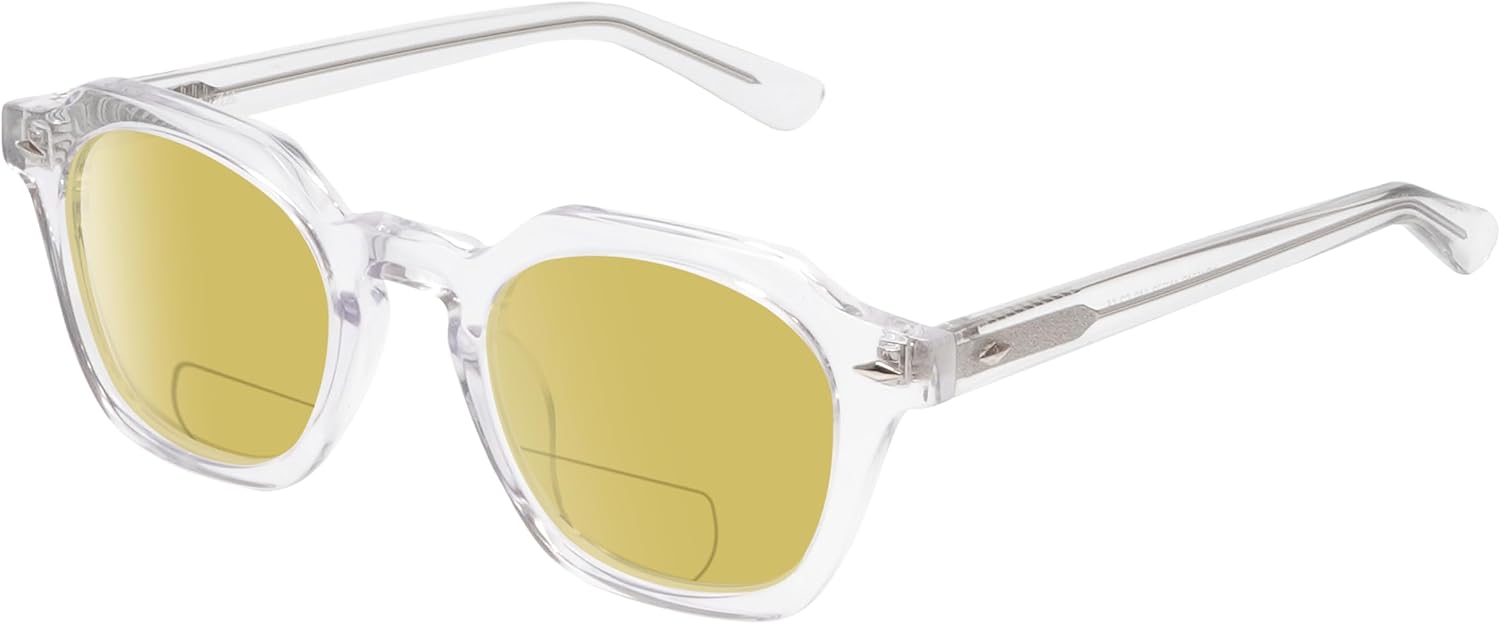 

Поляризованные бифокальные солнцезащитные очки Liaochelys для чтения, мужские и женские, с защитой от УФ-излучения, для вождения, тонированные Reptile, Clear Crystal Silver/Polarized Yellow