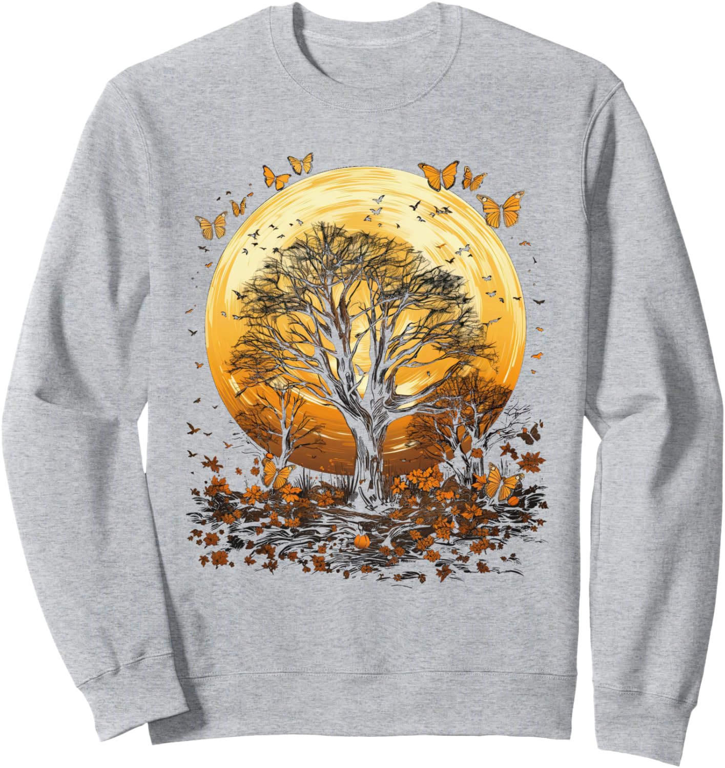 

Осенняя толстовка с изображением осенних листьев, дерева и бабочки Autumn Design With Butterflies And Trees, серый