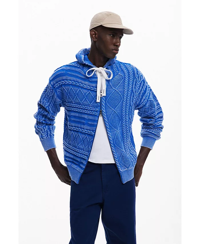 

Мужской свитер с молнией и плетеным узором Desigual, черный