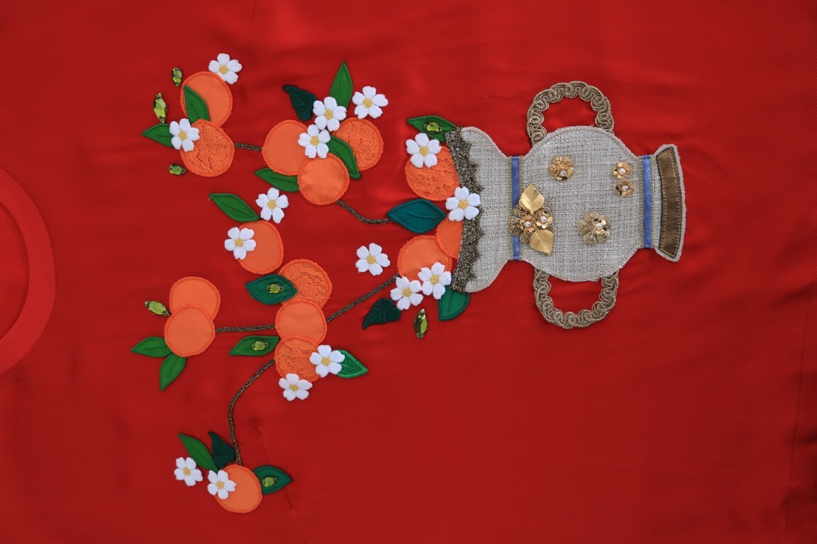 Элегантная красная шелковая блузка, украшенная кристаллами Dolce & Gabbana, красный — фото 4