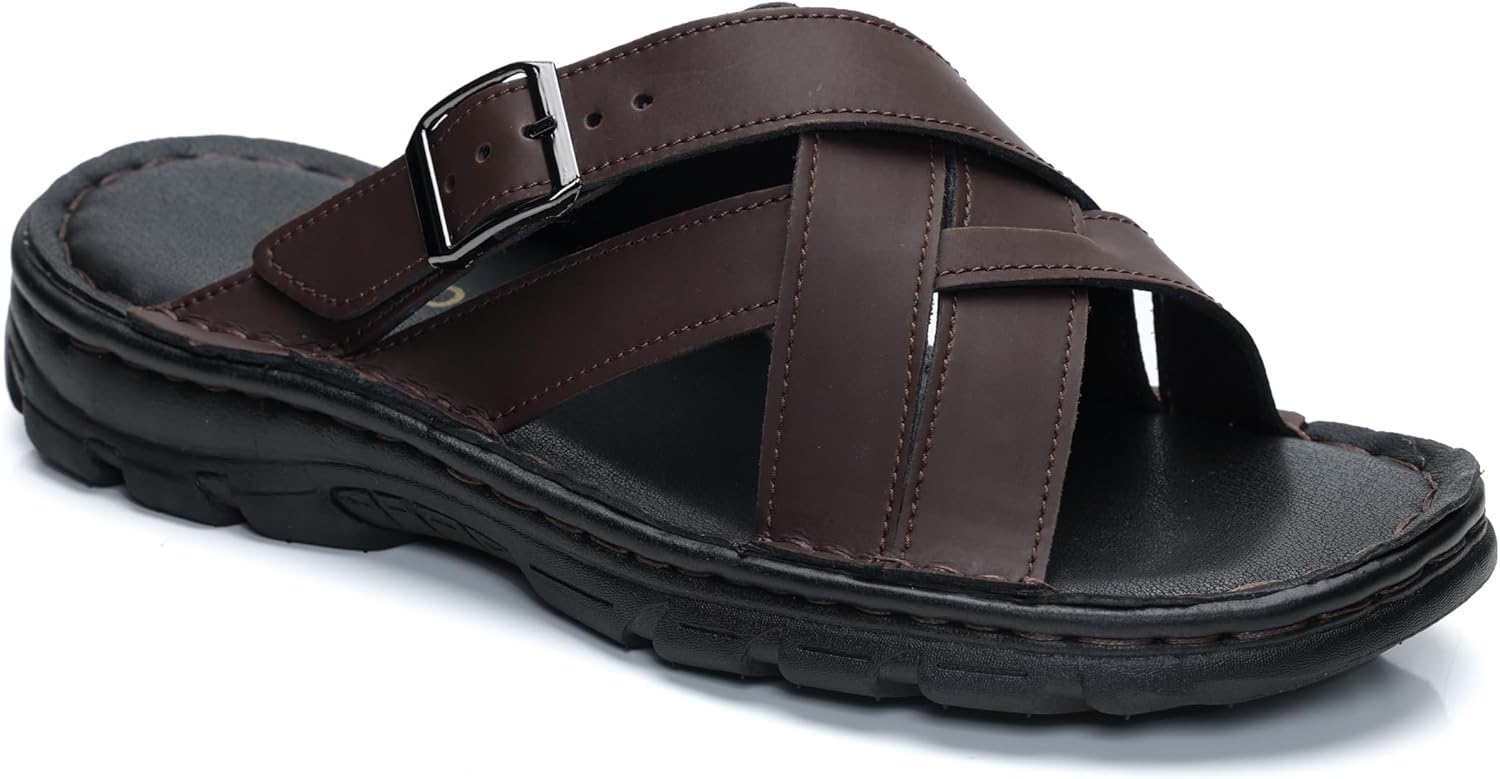 

Мужские кожаные шлепанцы MGGMOKAY, летние кожаные тапочки, противоскользящие, удобные сандалии с регулируемым ремешком, коричневый