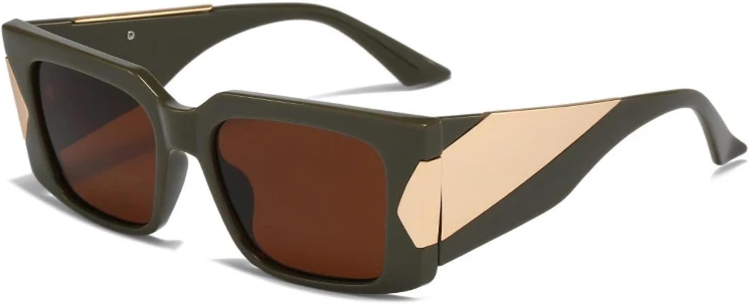 

Модные солнцезащитные очки класса люкс для женщин и мужчин, с широкими дужками, металлические, для путешествий и вождения, с защитой от УФ-излучения UV400 TKKTLLT, Green Brown