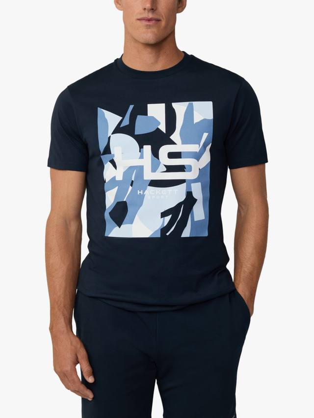 

Хлопчатобумажная футболка с логотипом regular fit с коротким рукавом Hackett London, темно-синий