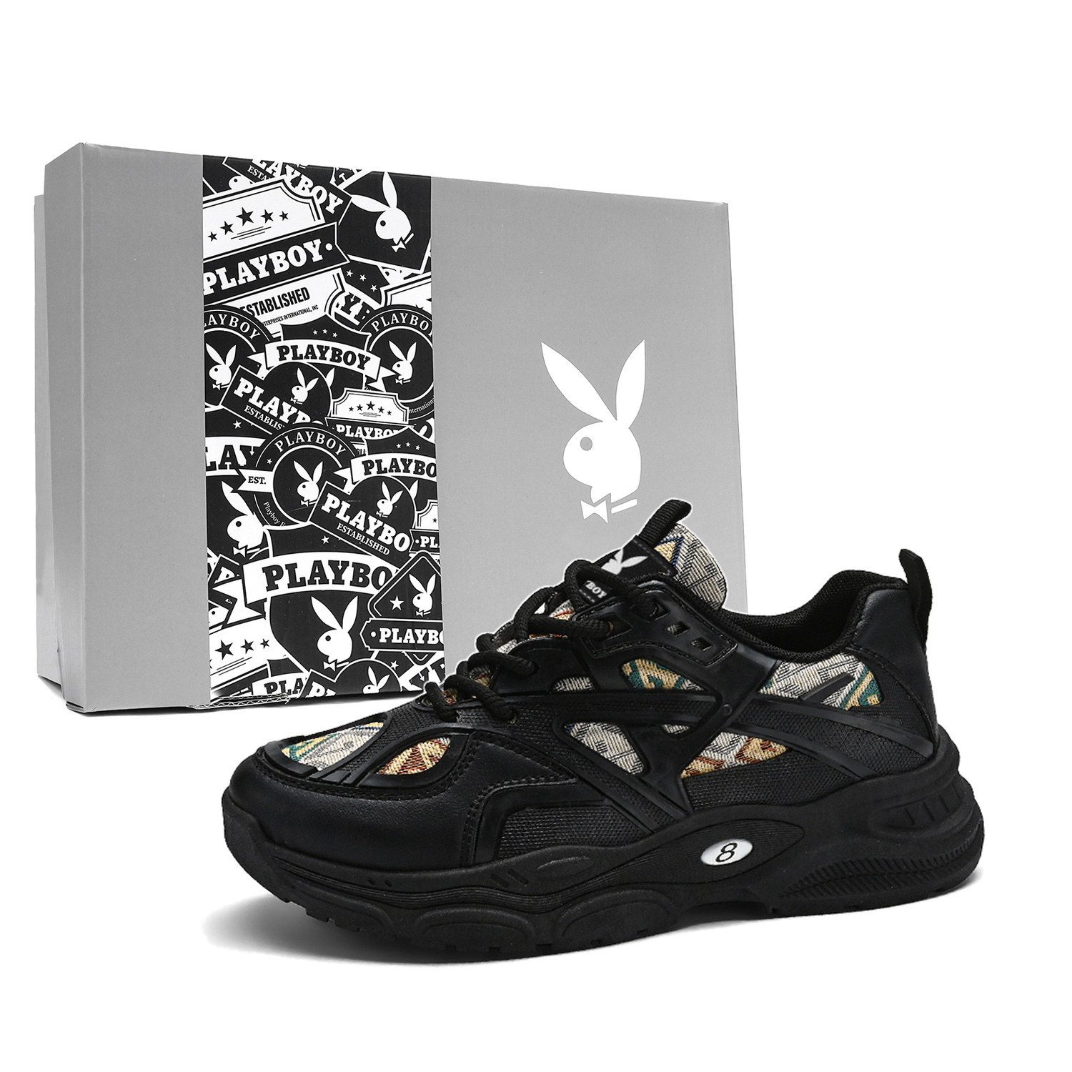 

Playboy Мужские черные массивные кроссовки на низком ходу, цвет Black