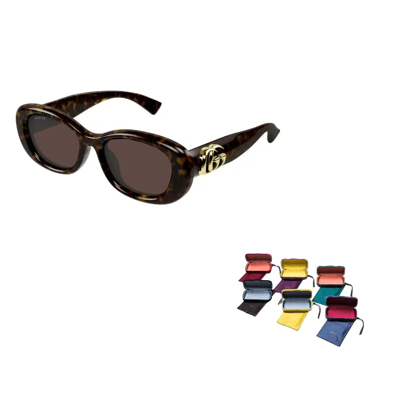

GUCCI Солнцезащитные очки с овальной оправой, Tortoiseshell