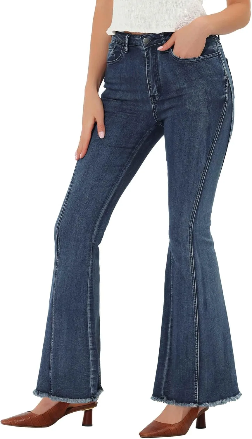 

Allegra K Vintage Bell Bottoms для женщин, джинсы-клеш High Waist Stretch Denim