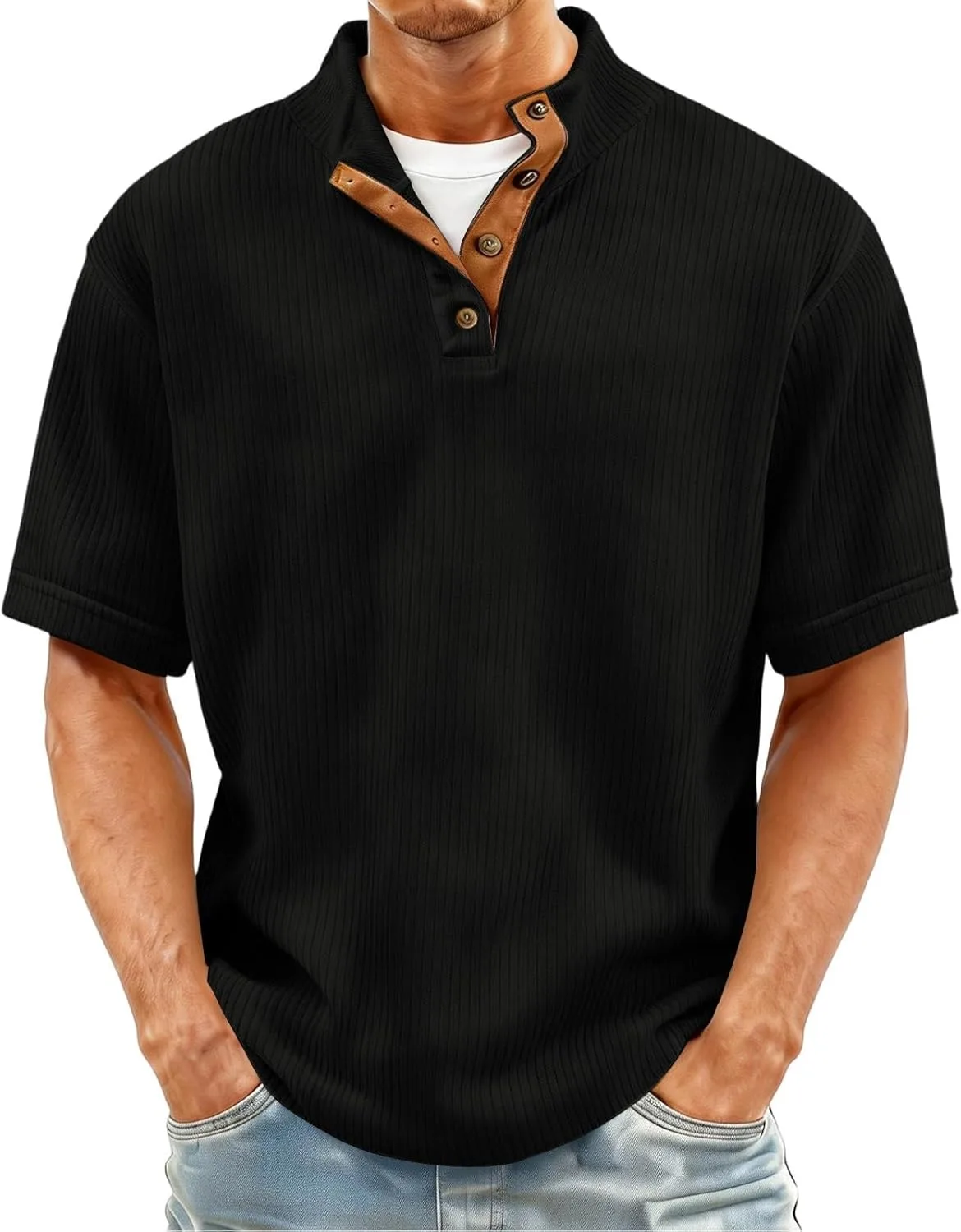 

Мужская футболка хенли с коротким рукавом, корд, хлопок