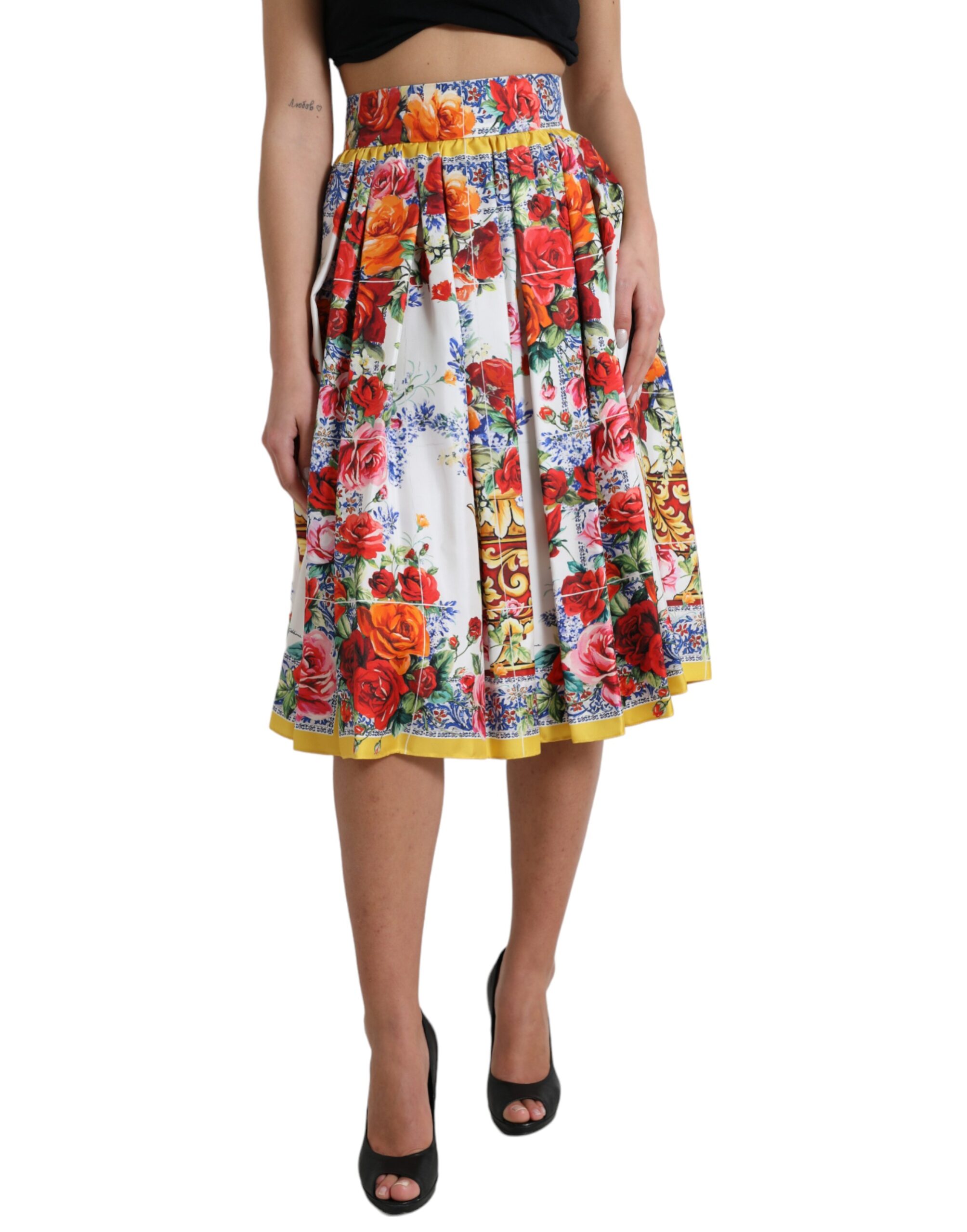 

Юбка миди из плиссированного шелка майолика Dolce & Gabbana, мультиколор