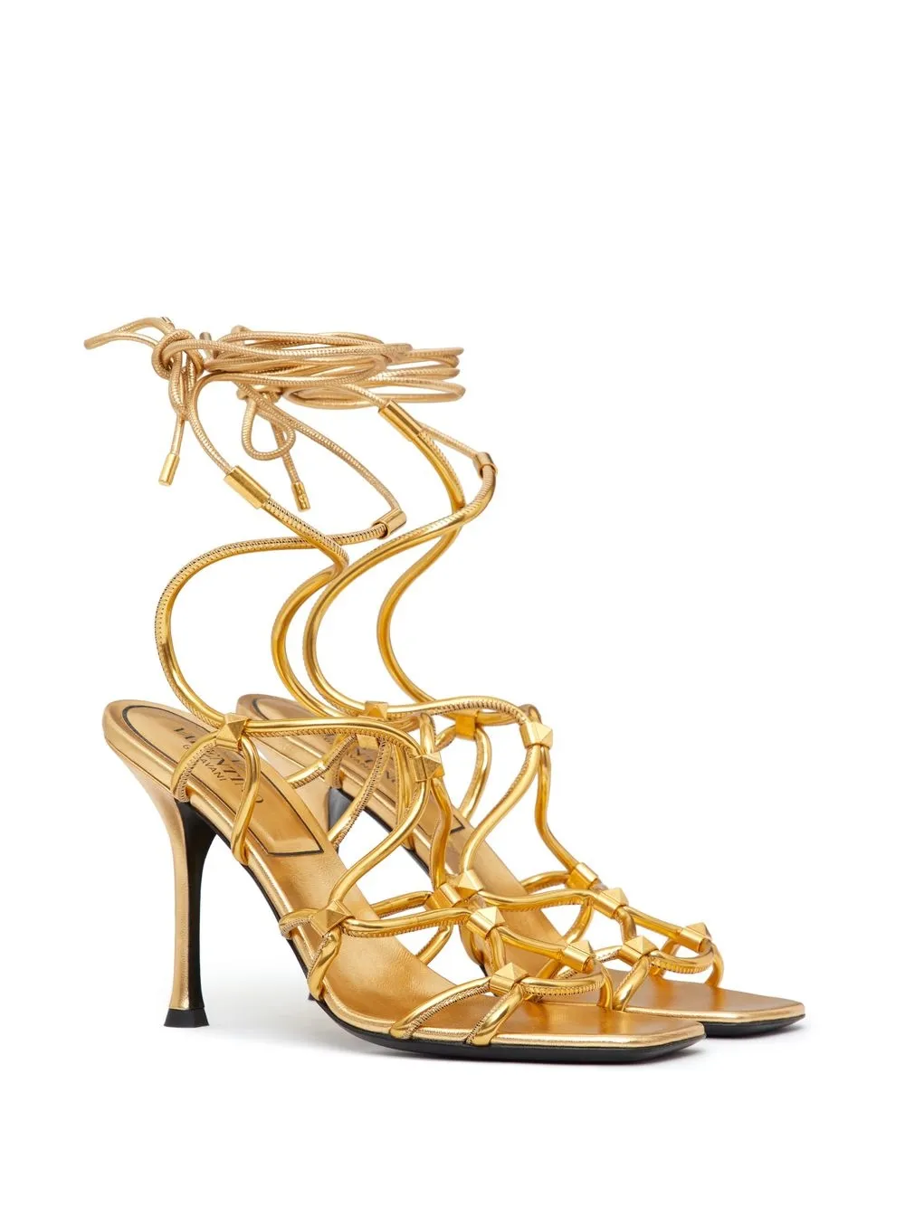 Сандалии Rockstud Net со шнуровкой VALENTINO GARAVANI, золотой — фото 2