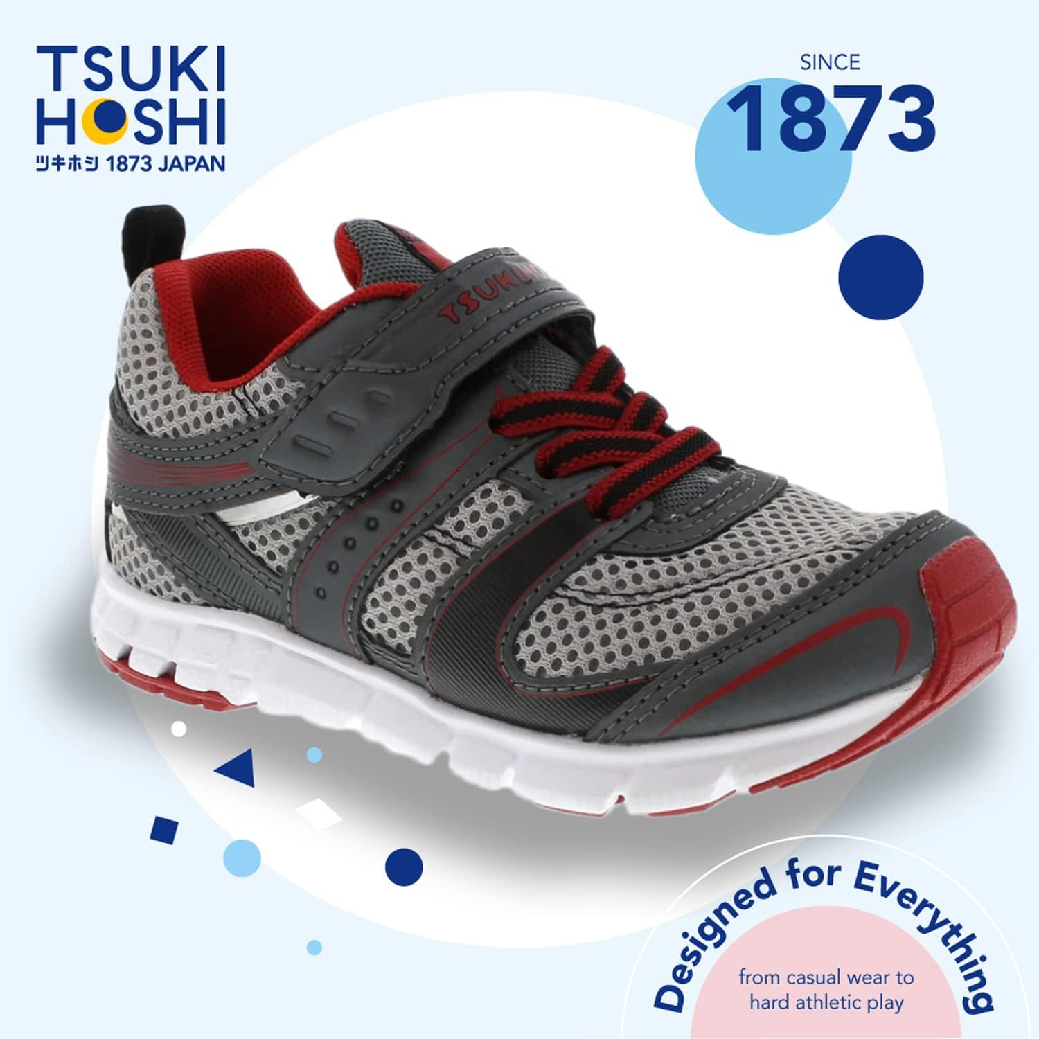 Детские кроссовки TSUKIHOSHI Velocity - обувь для детей от 1 до 8 лет с застежкой-ремешком, пригодная для машинной стирки, с широким носком и нескользящей подошвой, красный — фото 3