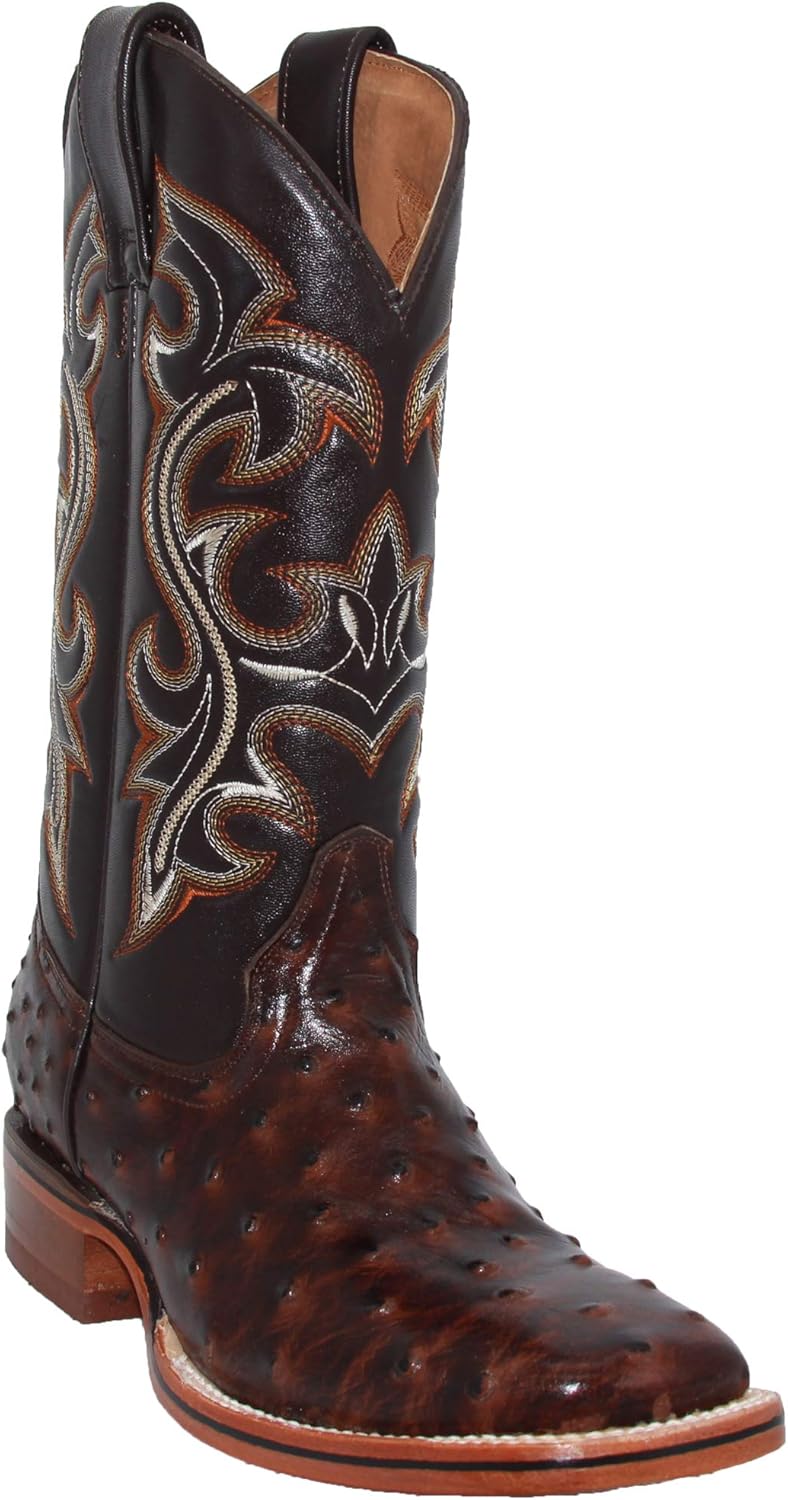 

Мужские западные сапоги Western Shops из натуральной кожи коровы с тиснением под страуса, квадратный носок, ковбойские родео The Western Shops, коричневый