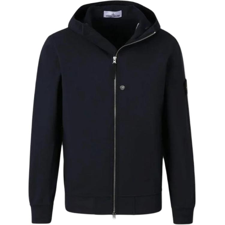 

STONE ISLAND Толстовка с капюшоном на молнии с нашивкой логотипа, Marine Blue