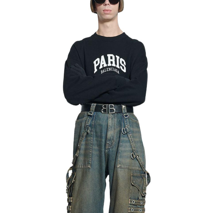 Свитер Balenciaga Cities Paris Crewneck Sweatshirt 'Black White', черный — фото 3