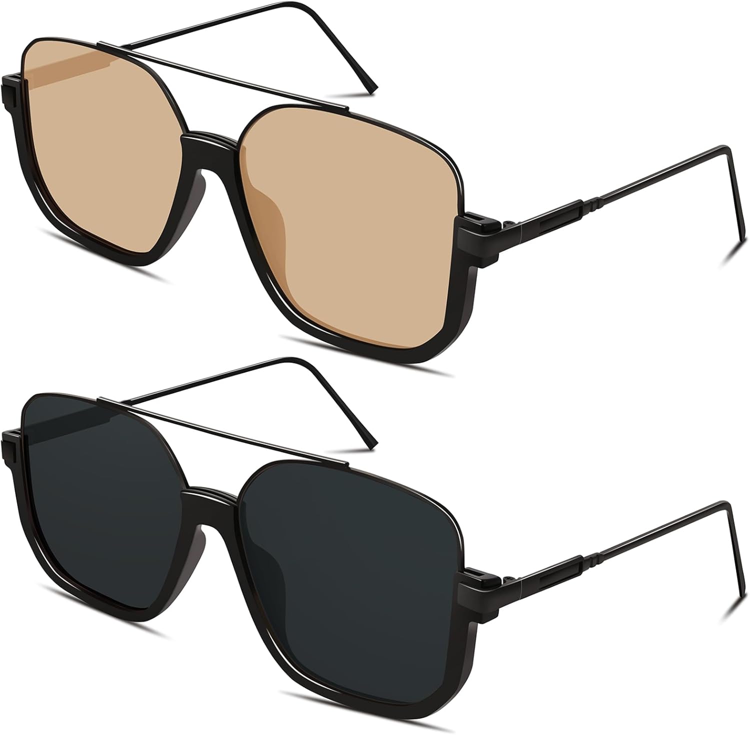 

Солнцезащитные очки-авиаторы GRFISIA в стиле ретро, ​​увеличенного размера, квадратной формы, в стиле 70-х, с двойной перемычкой, защита от УФ-излучения UV400, Black/Gray+black/Champagne