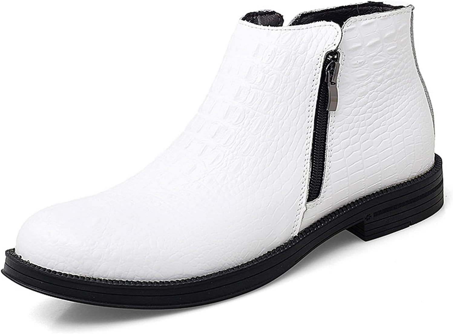 

Мужские ботинки на низком каблуке из натуральной кожи с тиснением под аллигатора, модные с круглым носком и боковой молнией, деловые ботинки для офиса Faglkak, белый