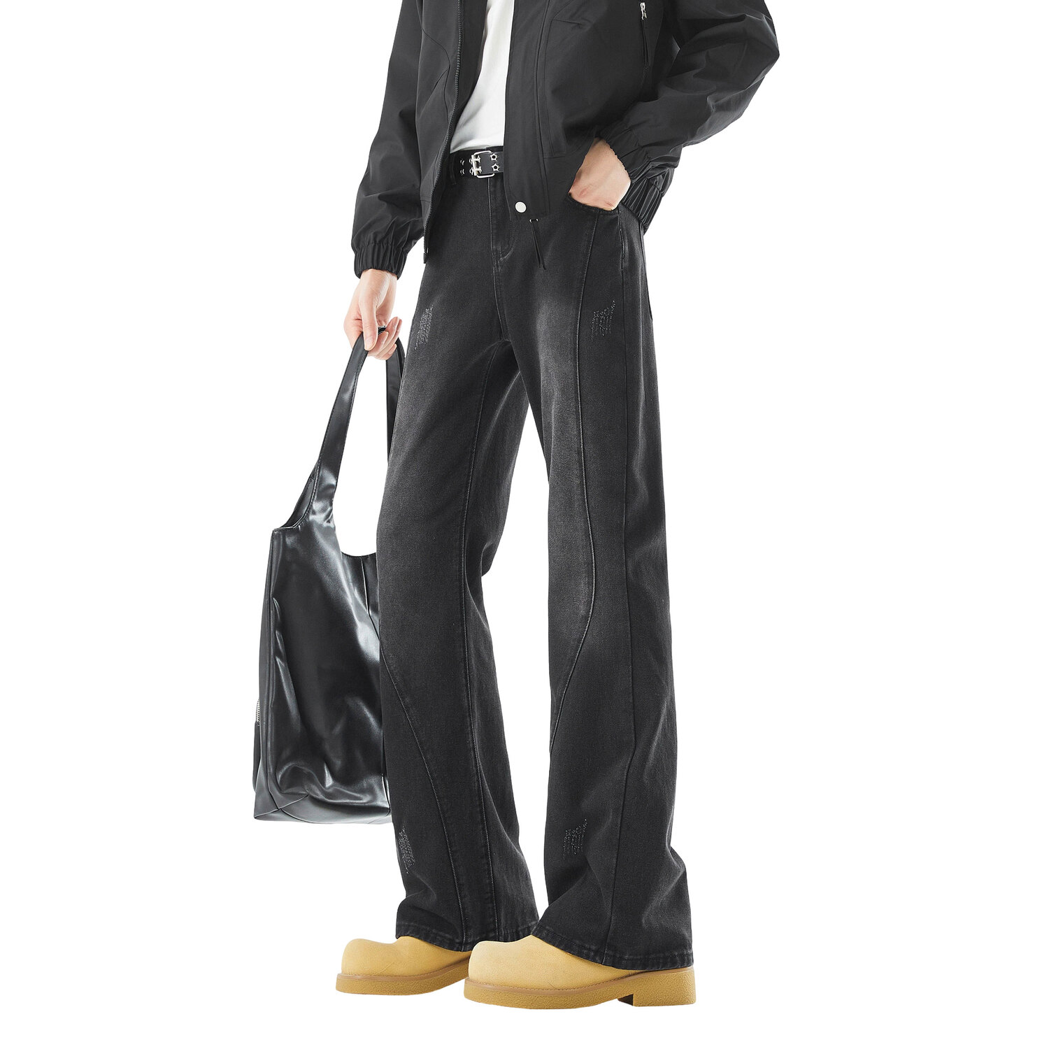 

Джинсы Unisex Moderate Wide Leg Jeep, carbon черный fleece-lined[upgraded fabric+no pilling+soft skin-friendly+loose fit]