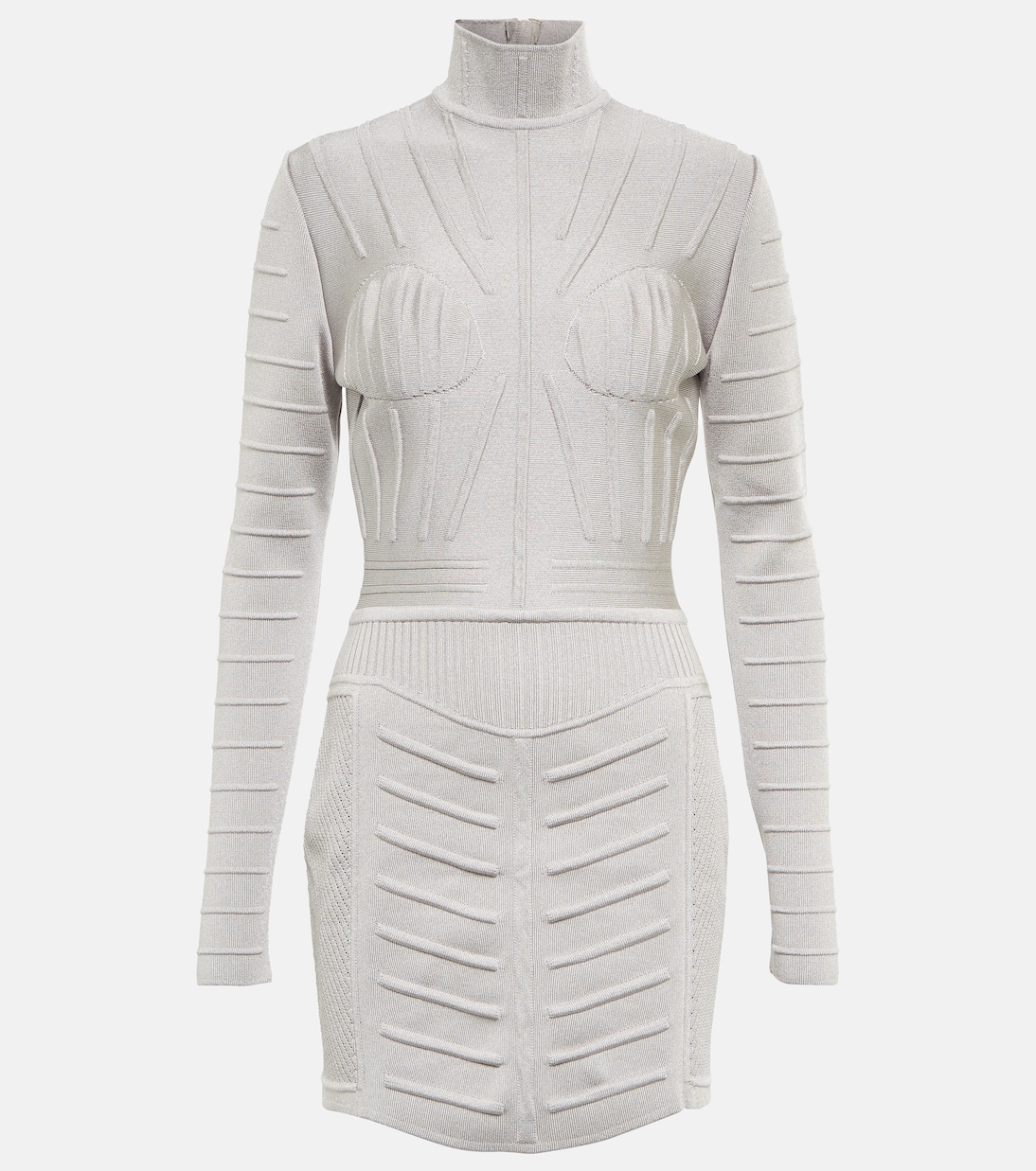 

Мини-платье с высоким воротом Balmain, Gris Clair