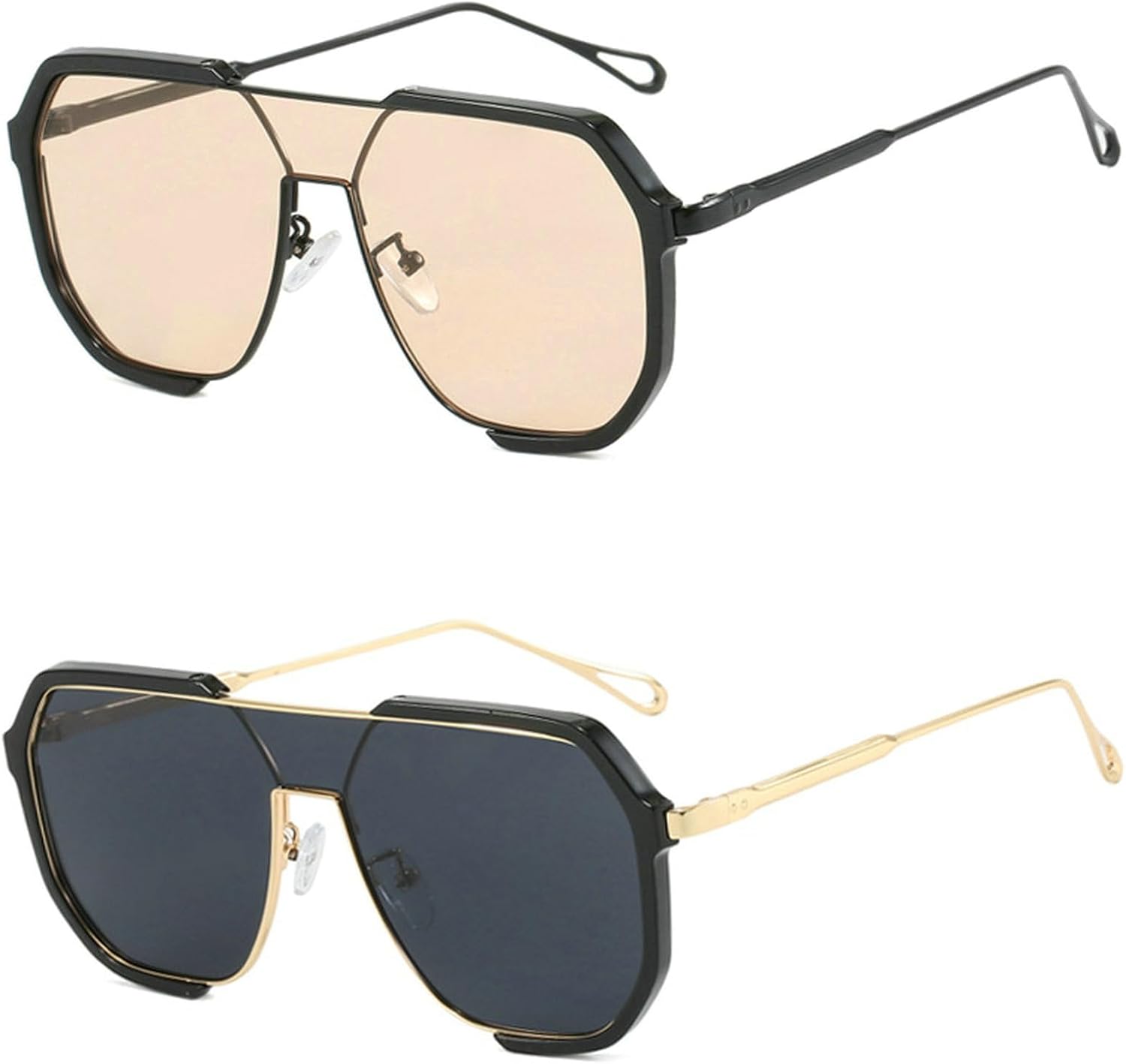 

Большие солнцезащитные очки для женщин и мужчин, роскошные очки-маски, защитные очки с плоской верхней частью, прозрачные очки для защиты глаз от УФ-излучения UV400 Melrose, 2pcs Black&tea