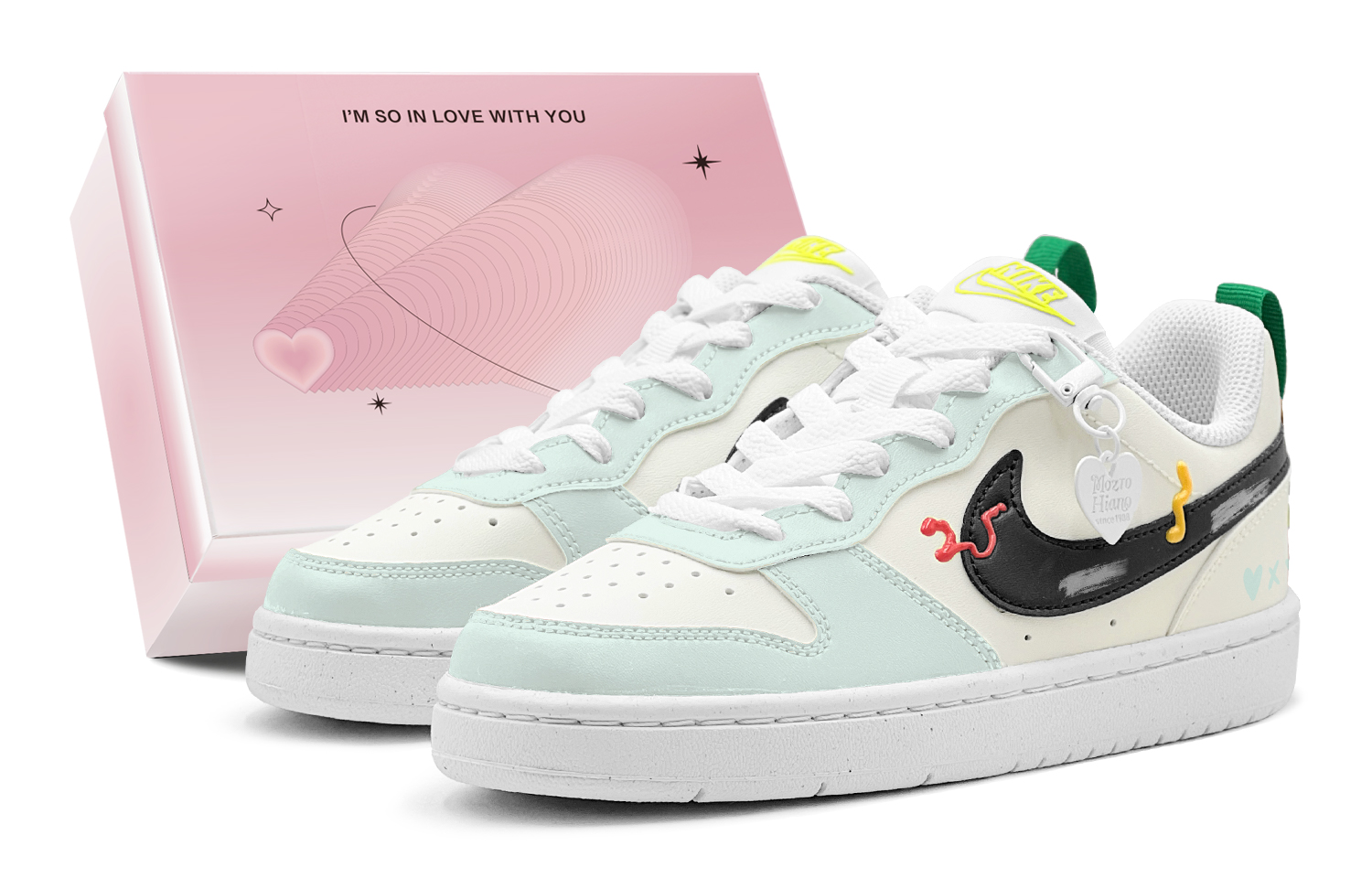 

Nike Court Borough Mint Heart Slip Resistant детские скейтбординг кроссовки Black Green для подростков