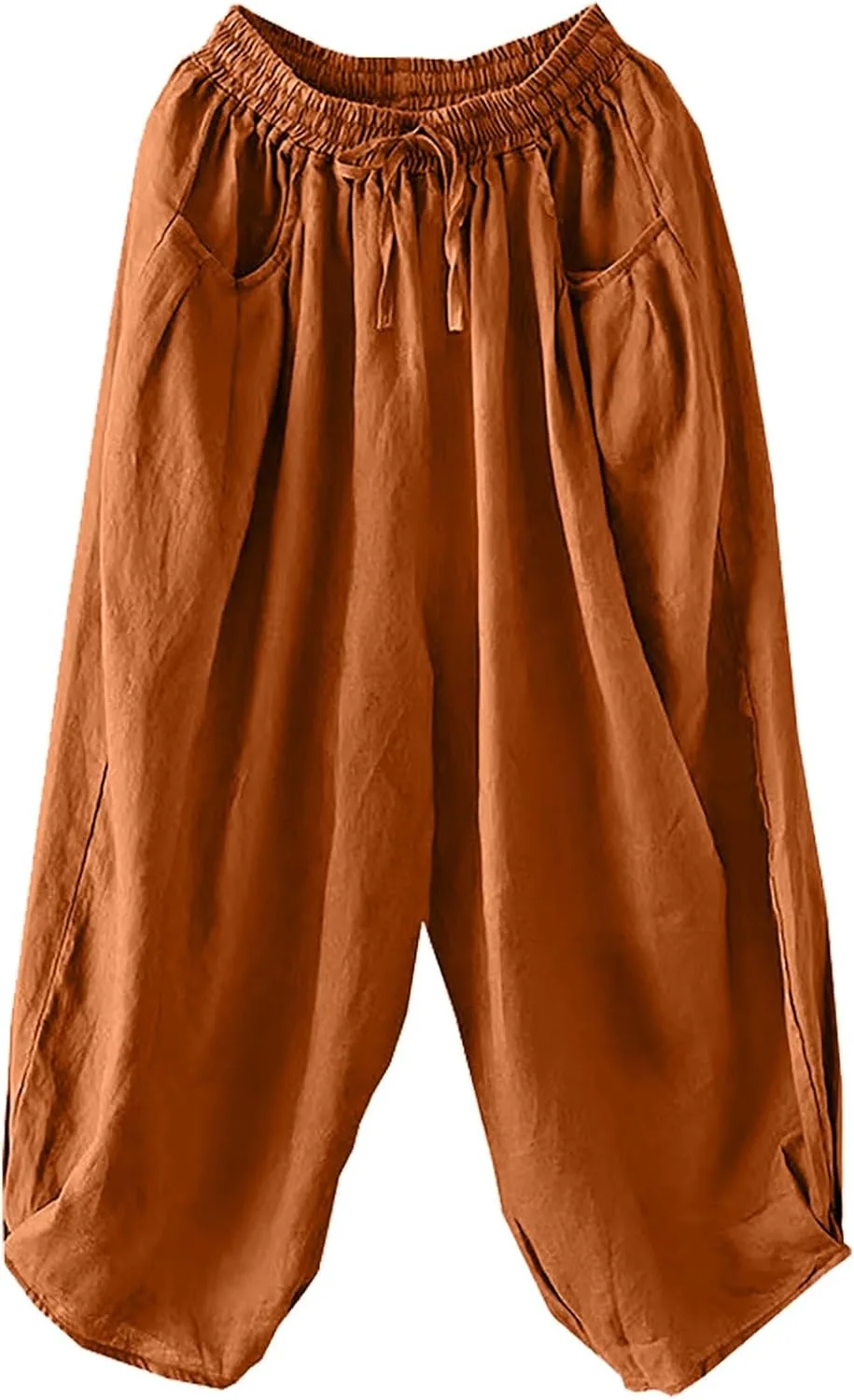 Женские хлопковые льняные брюки Casual летние палаццо мешковатые широкие на поясе со шнурком и резинкой 2026 Generic, оранжевый