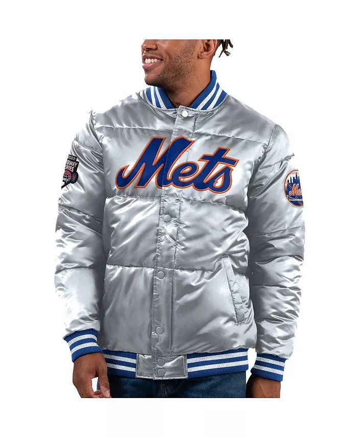 

Мужская серебристая бейсбольная куртка New York Mets Bronx на молнии из сатина Starter