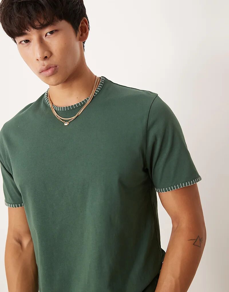 

Футболка ASOS DESIGN с круглым вырезом и контрастной строчкой зеленого цвета