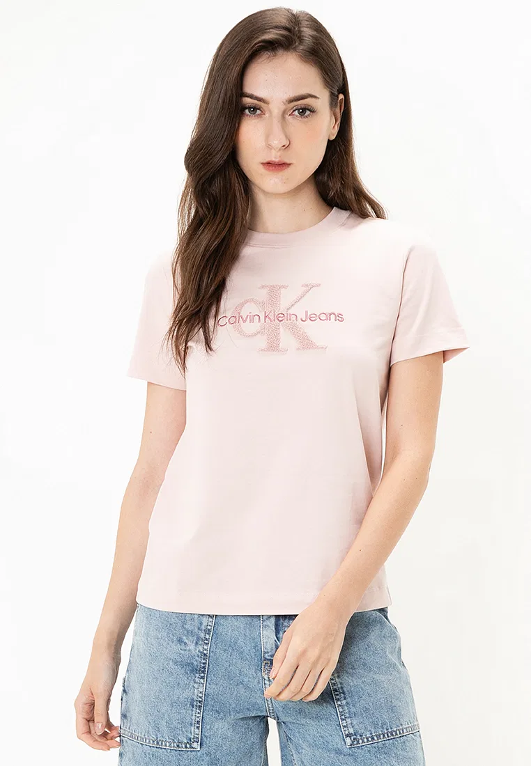 Футболка, логотип, Chenille Calvin Klein, персиковый