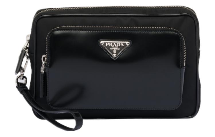

PRADA Переработанный нейлон с блестящей кожаной клатч для мужчин черный