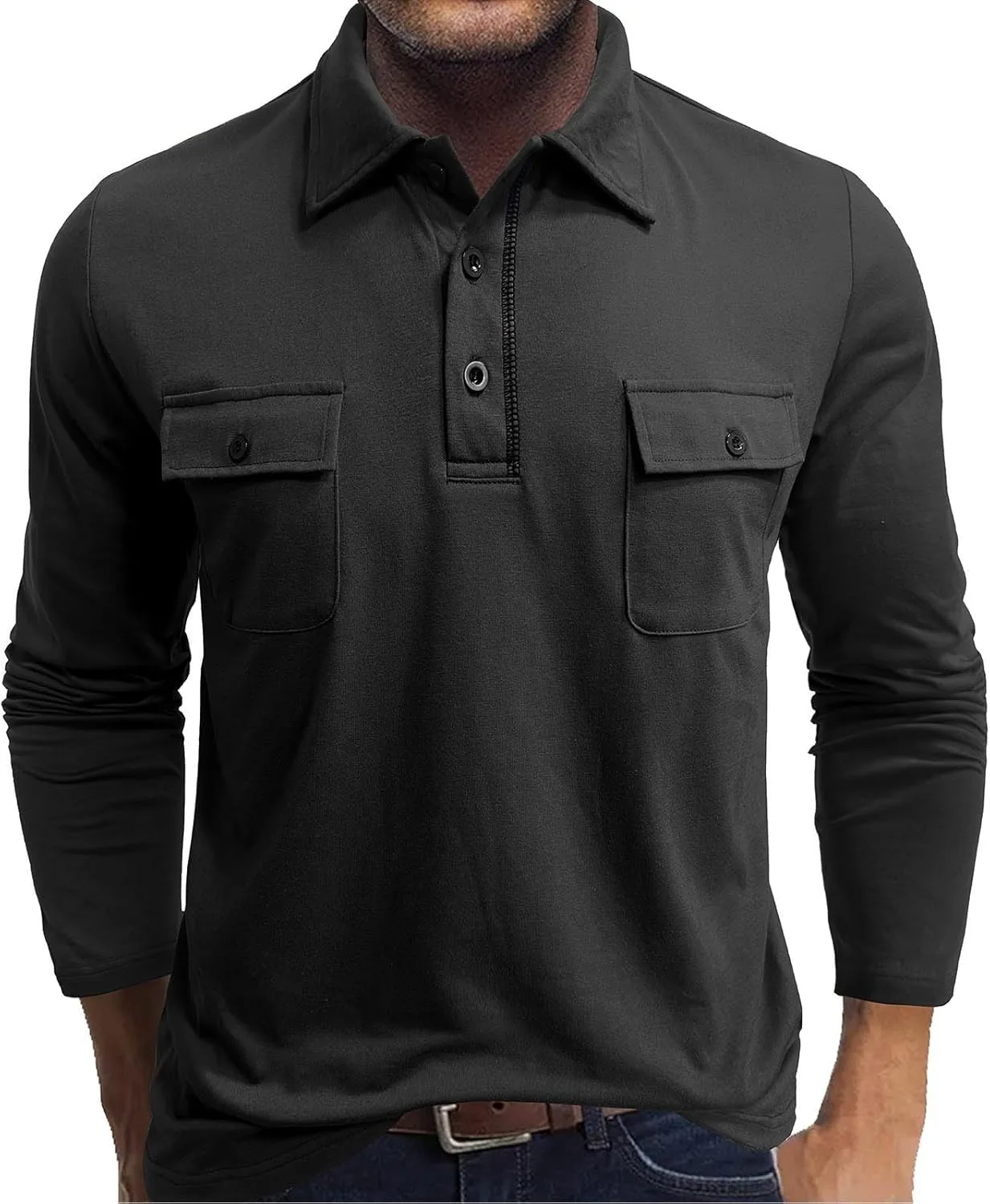 

Мужская осенняя поло с длинным рукавом Casual Slim Fit с карманами