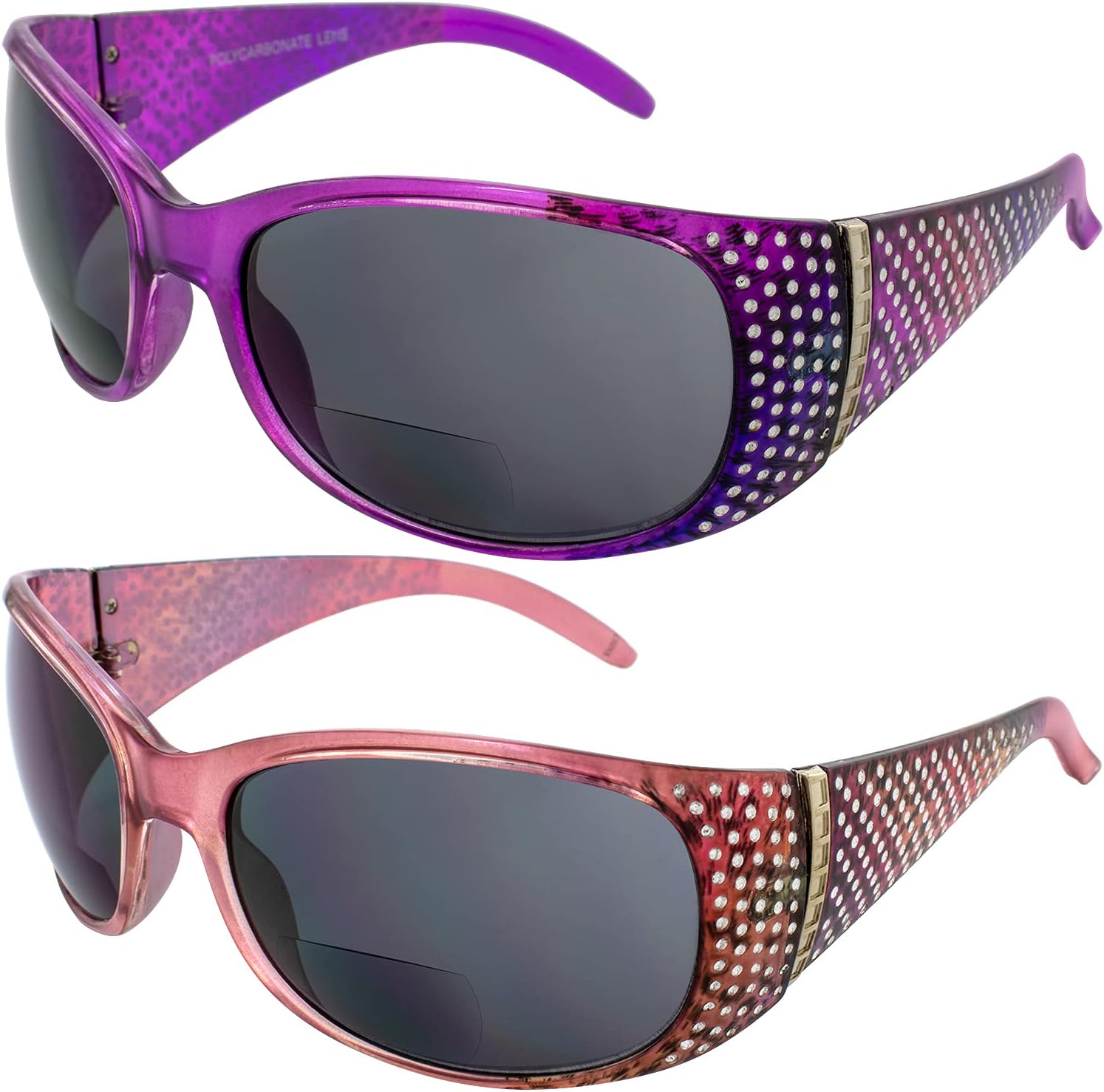 

Комплект из 2 женских модных мотоциклетных солнцезащитных очков Global Vision Galaxy с бифокальными линзами, хромированными стразами, лавандово-розовой оправой и линзами Mag Smoke 3.0, Smoke