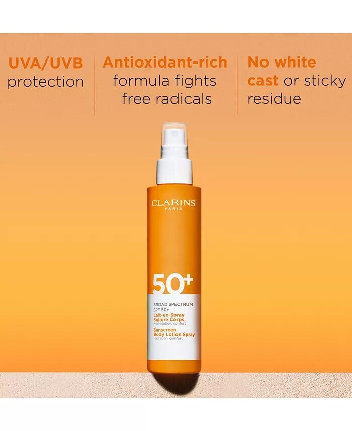 Солнцезащитный лосьон для тела-спрей широкого спектра действия SPF 50+, 5 унций Clarins — фото 2