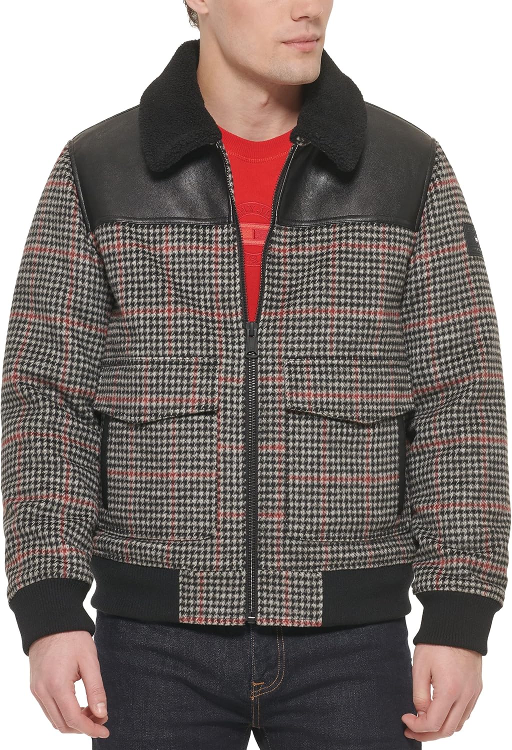 

Мужская куртка-бомбер Tommy Hilfiger из смеси шерсти и шерпы, с воротником, в клетку, размер Medium, Plaid